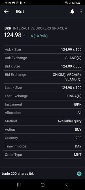 The trade with IBot search result for the Android Phone